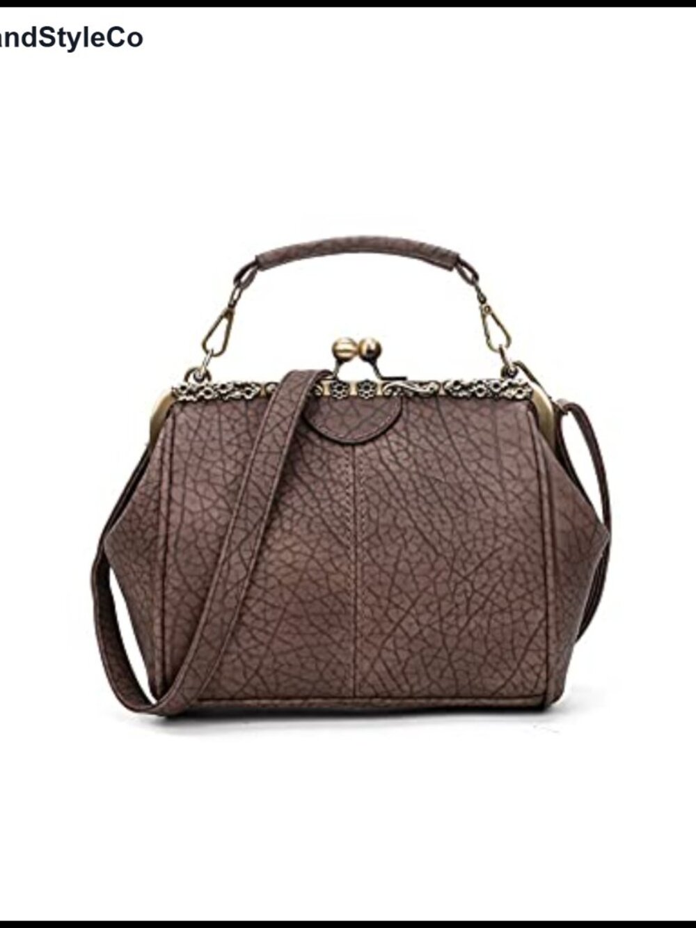 Retro PU Leather Kiss Lock Clutch Crossbody Bag Women Shoulder Purse